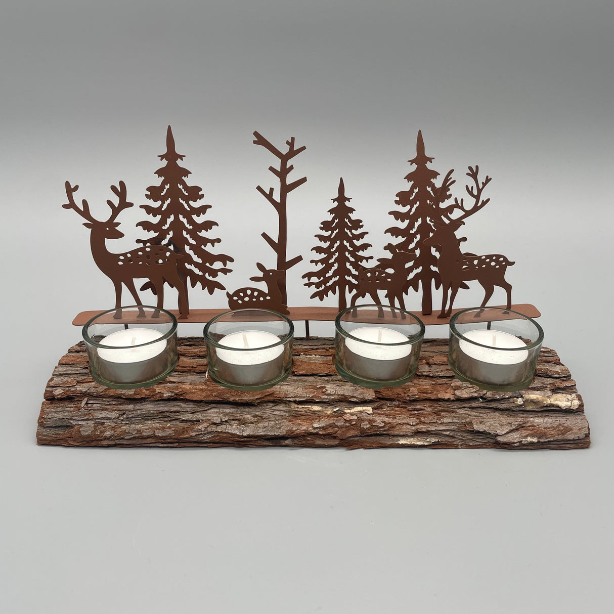 Tischleuchter 4-flammig 28x10 cm aus Holzrinde – Formano Winterdeko braun von Wimpelberg