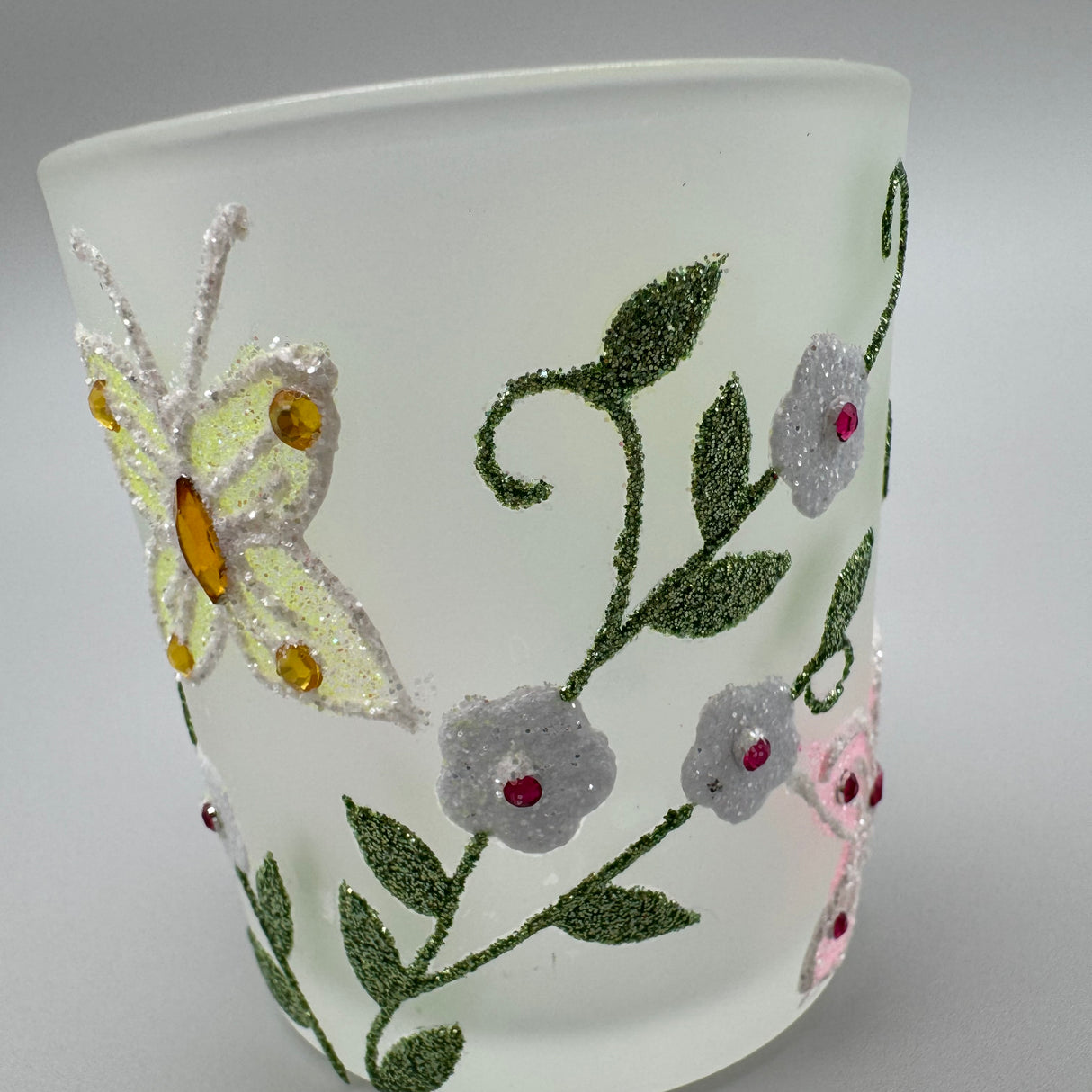 Formano Windlicht 8cm und 10cm aus mattem Glas mit Schmetterling-Dekor von Wimpelberg