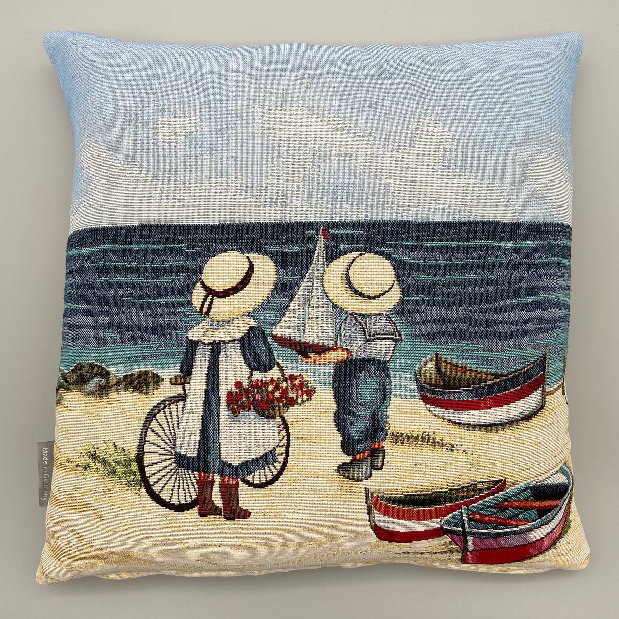 Kissenhülle 45x45cm Gobelin "Strandidylle Strandkinder" | Kissenbezug Sommer Strand von Wimpelberg