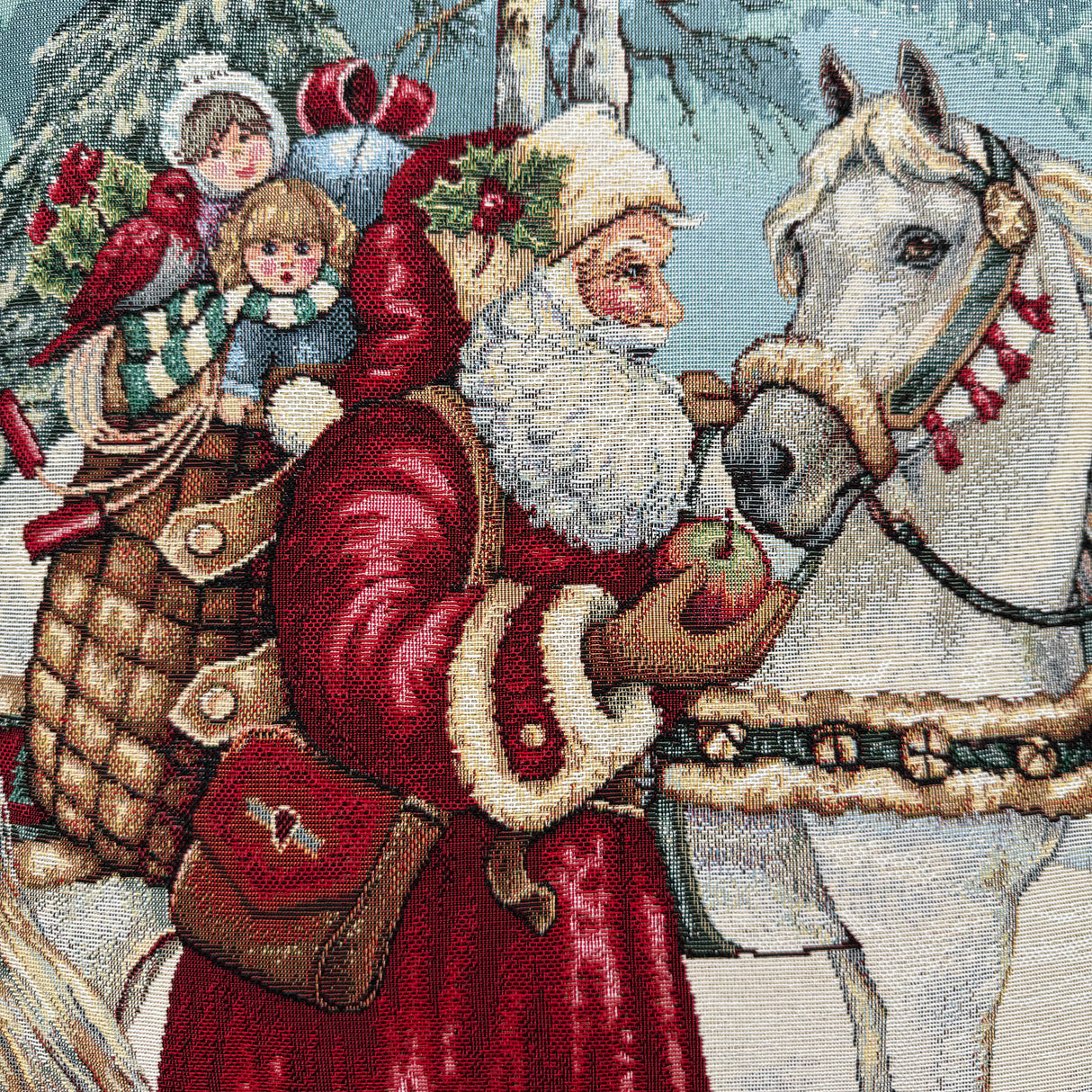 Kissenhülle "Santa-Santa-Pferd" und "Santa-Santa-Esel" 45x45 cm – Gobelin Weihnachten von Wimpelberg