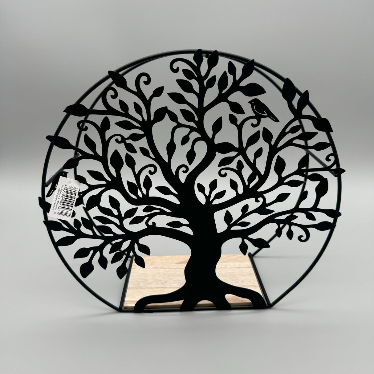 2tlg. Deko-Set: Rund + Baum zum Hängen – Mattes, schwarzes Metall mit Holz von Wimpelberg