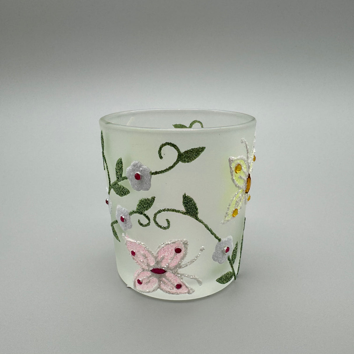 Formano Windlicht 8cm und 10cm aus mattem Glas mit Schmetterling-Dekor 8cm von Wimpelberg