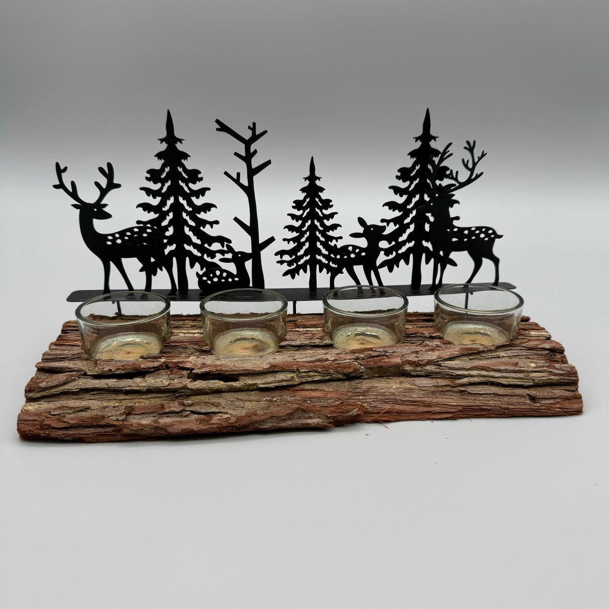 Tischleuchter 4-flammig 28x10 cm aus Holzrinde – Formano Winterdeko schwarz von Wimpelberg
