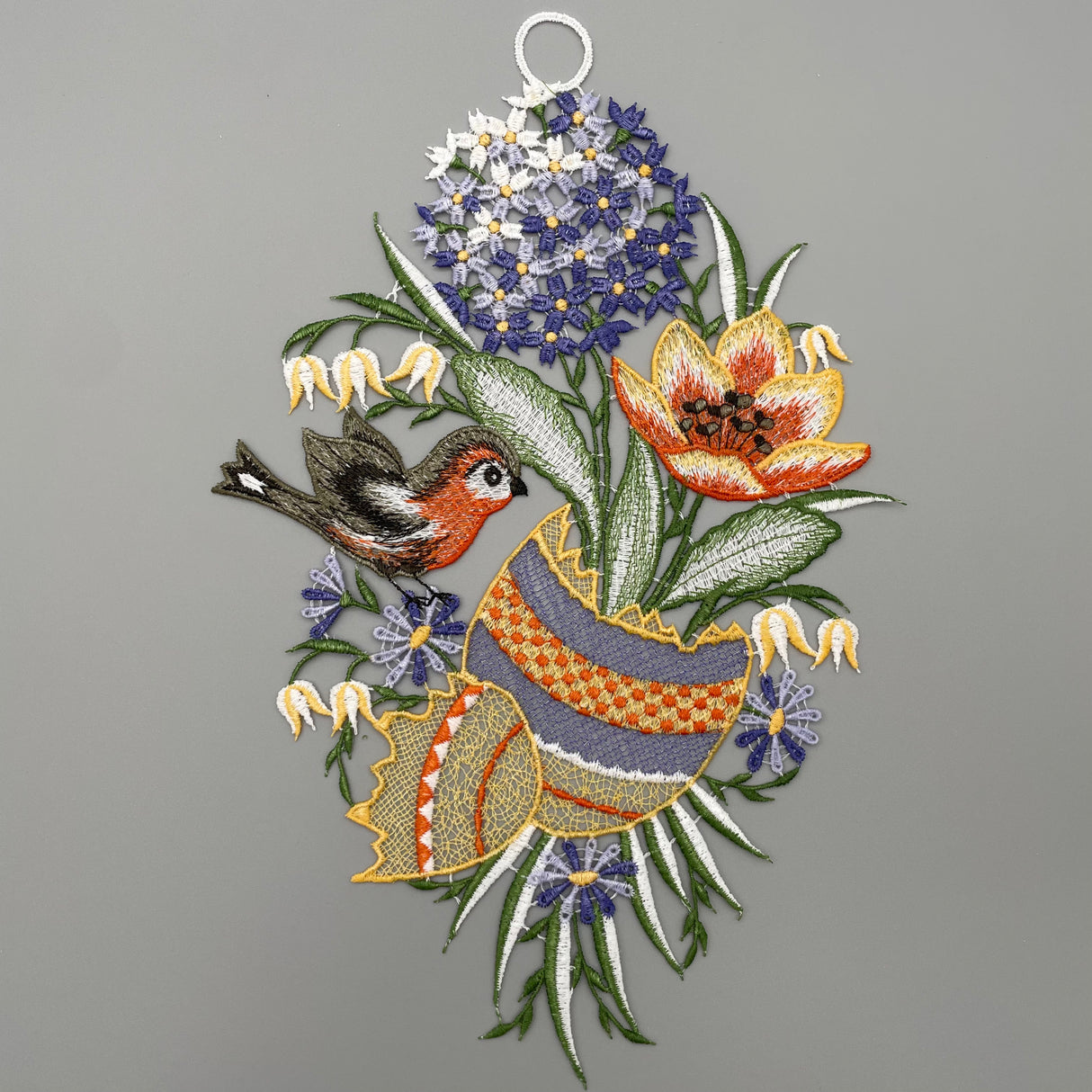 Fensterbild Osterei und Vogel farbig | Plauener Spitze | Fensterdeko Ostern von Wimpelberg