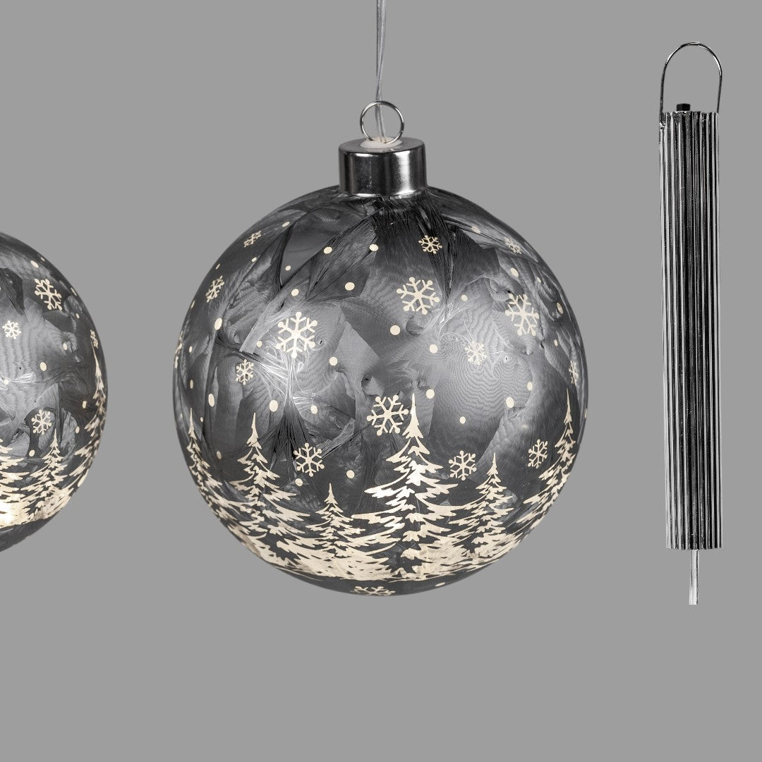 LED-Deko-Kugel „FROSTY WINTERWALD“ – 10 cm, Eisgrau Formano