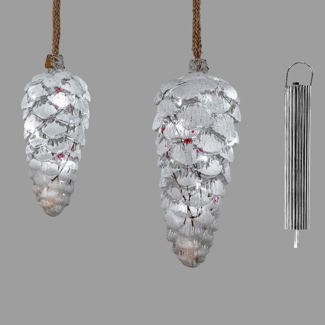 Formano LED-Deko-Hänger „Winter Zapfen mit Beeren“ – Transparent/Weiß, 18,24 cm, mit Timer