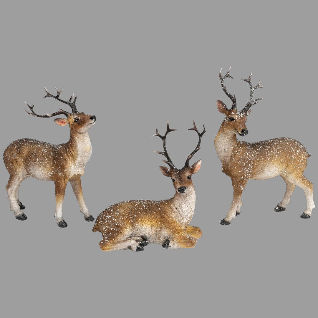 Deko Hirschfiguren aus Kunststein – mit naturfarbener, vereister Oberfläche | Dekofigur Winter
