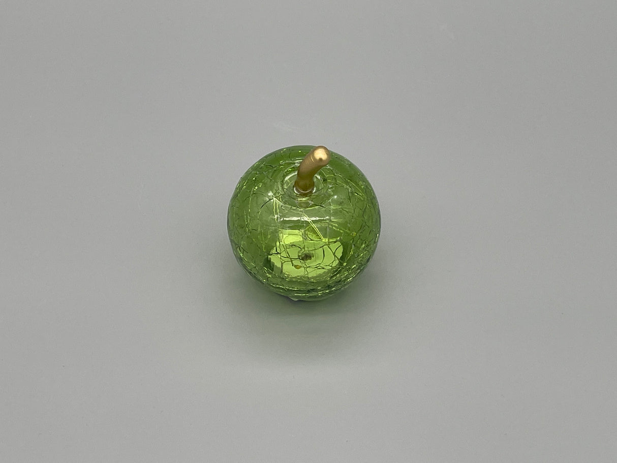 Apfel 9 cm mit LED+Timer - Glas hellgrün, gold, weiß hellgrün von Wimpelberg