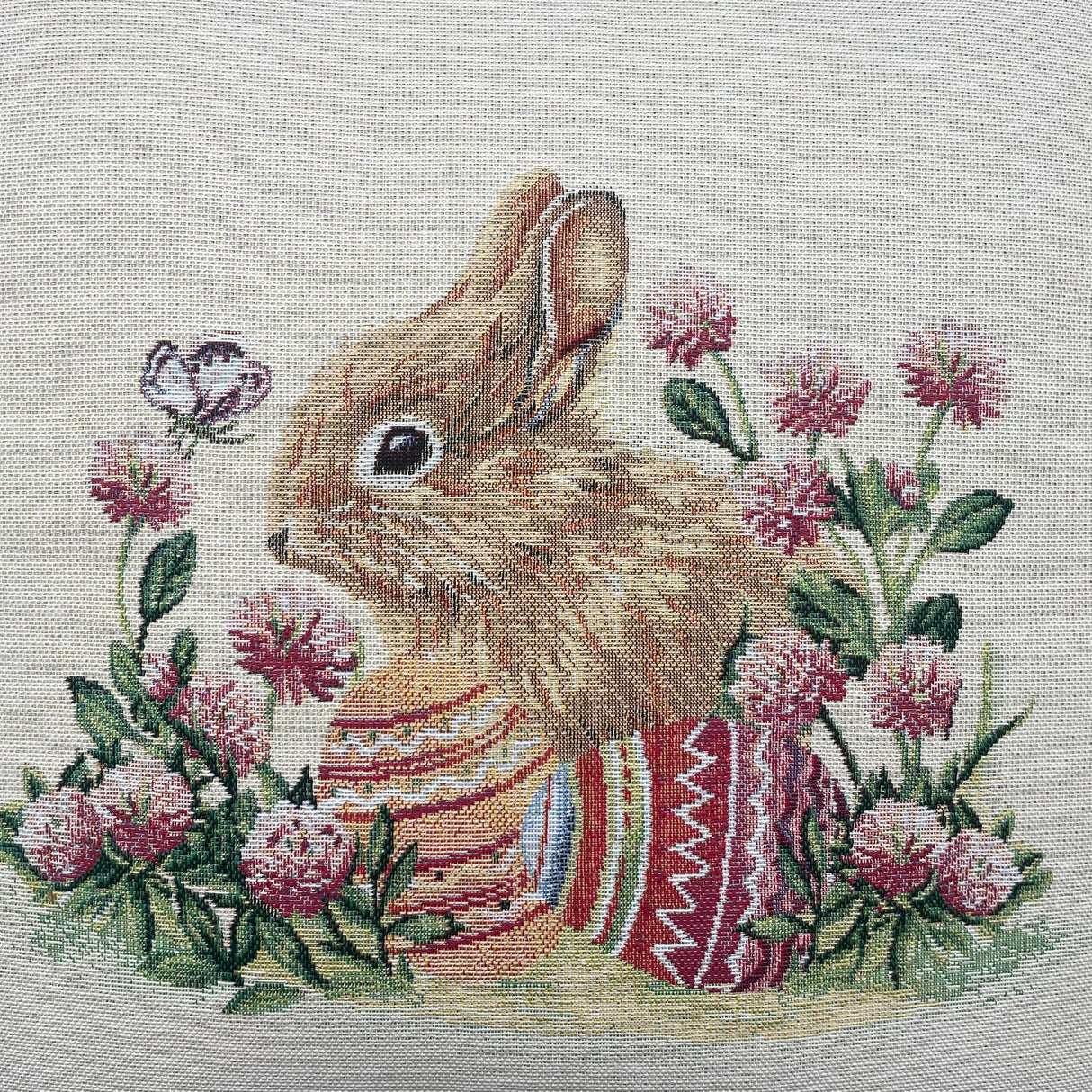 Kissenhülle Gobelin "Hase im Klee" 45x45cm | Kissenhülle Ostern von Wimpelberg