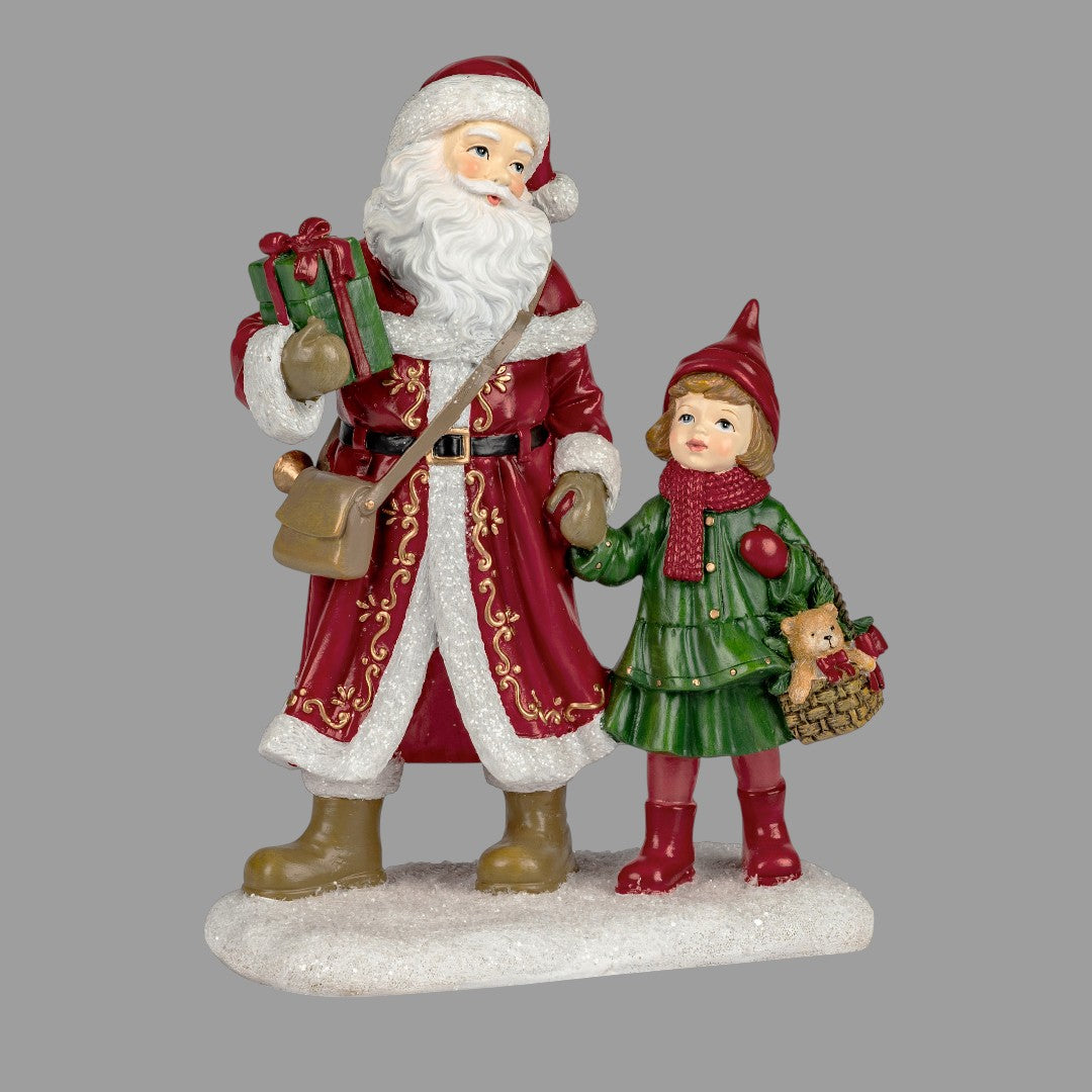 Dekofigur „Mädchen & Weihnachtsmann“ – Nostalgie, Formano