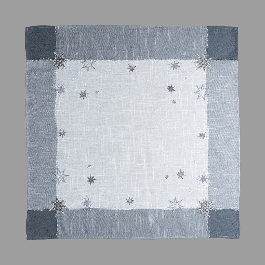 Decke „Sterne“ mit Stickerei – 85x85 cm | Winter Tischdeko