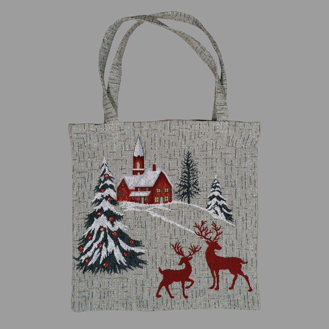 Shopper-Tasche Weihnachten „Rote Kirche &Hirsche“ – 45x45 cm