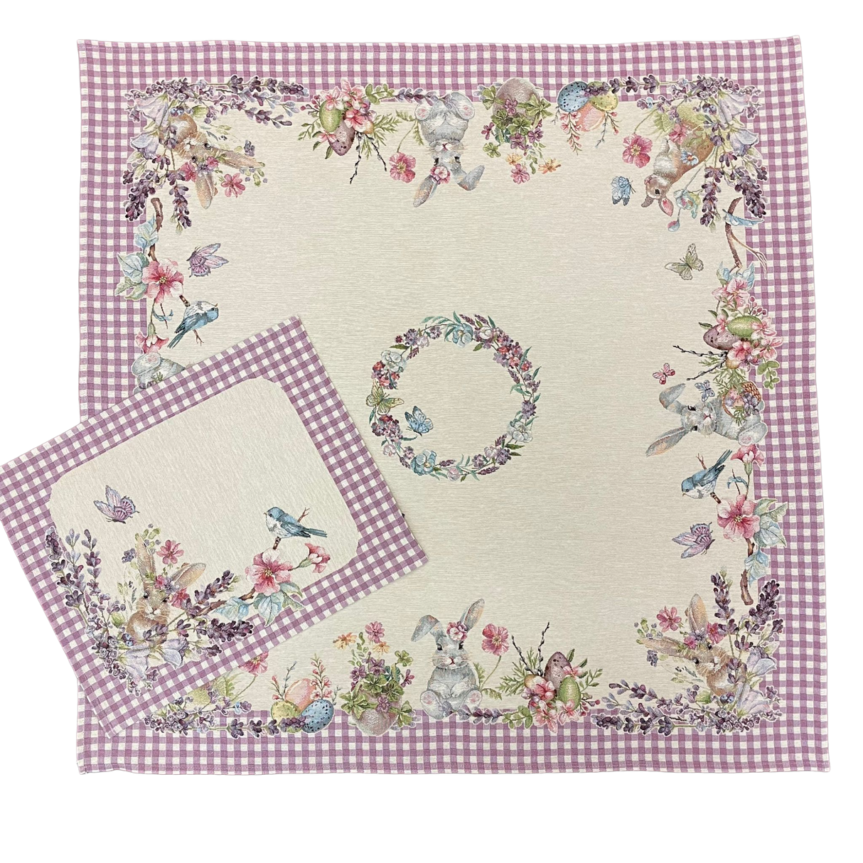 Decke Ostern Hase mit schmalem Saum Gobelin Hase lila | Tischdecke für Ostern von Wimpelberg