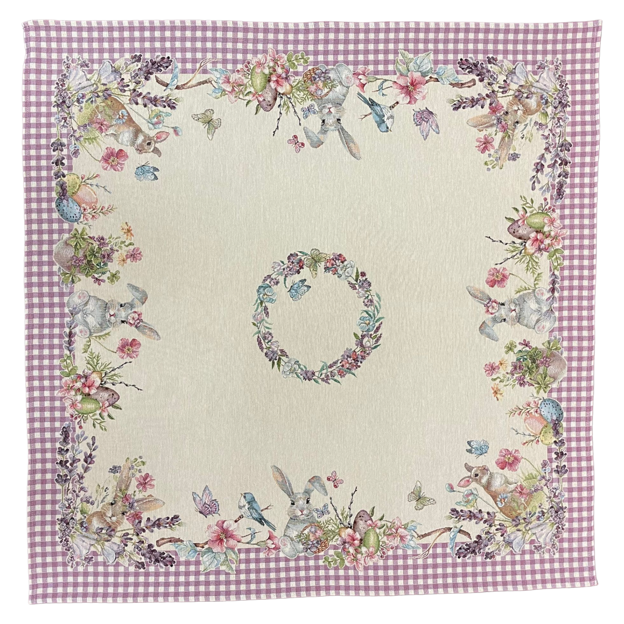 Decke Ostern Hase mit schmalem Saum Gobelin Hase lila | Tischdecke für Ostern 100x100cm von Wimpelberg