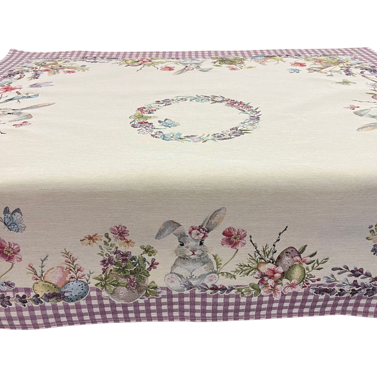 Decke Ostern Hase mit schmalem Saum Gobelin Hase lila | Tischdecke für Ostern von Wimpelberg