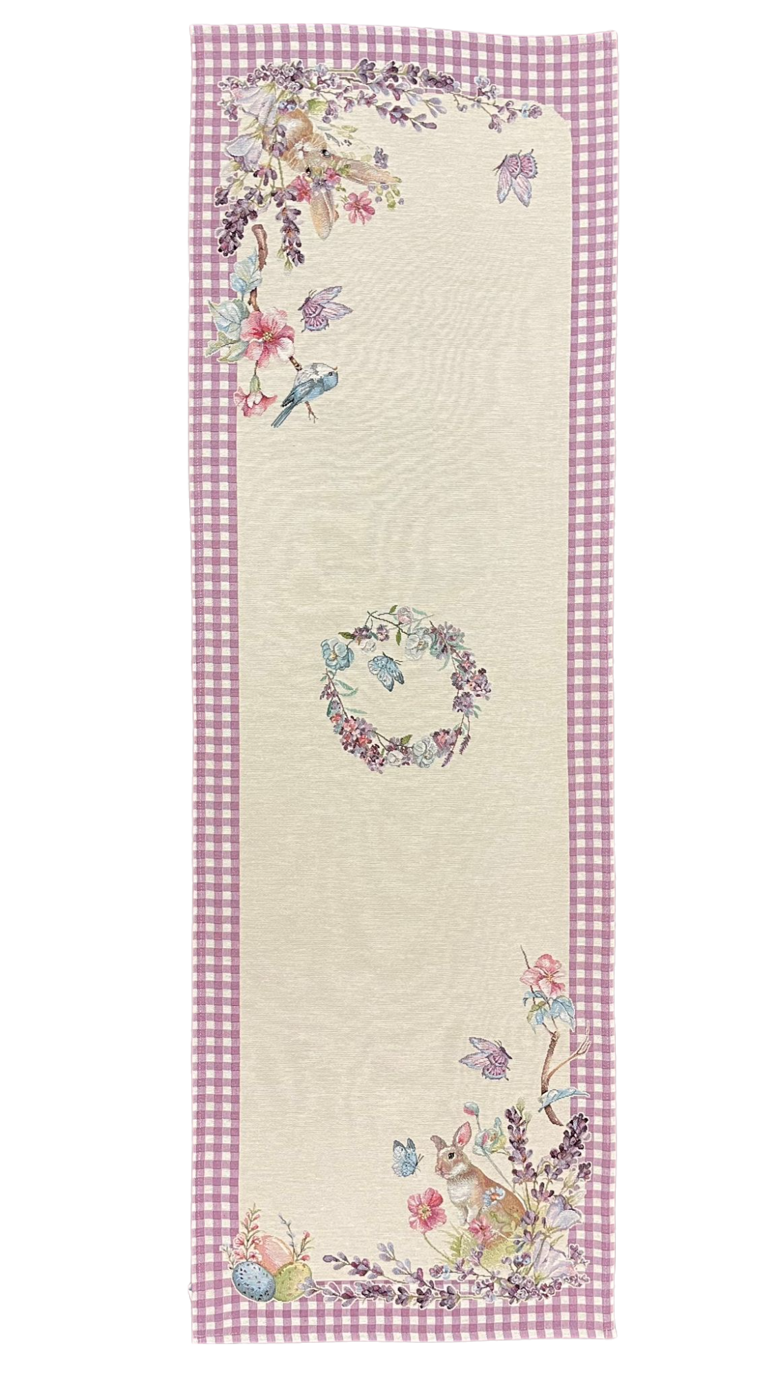 Läufer Ostern Frühling mit schmalem Saum Gobelin Hase lila | Tischläufer Ostern 45x140cm von Wimpelberg