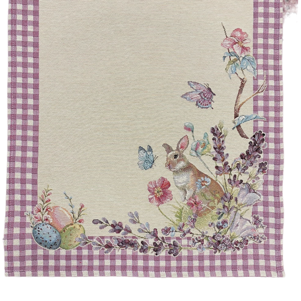 Läufer Ostern Frühling mit schmalem Saum Gobelin Hase lila | Tischläufer Ostern von Wimpelberg