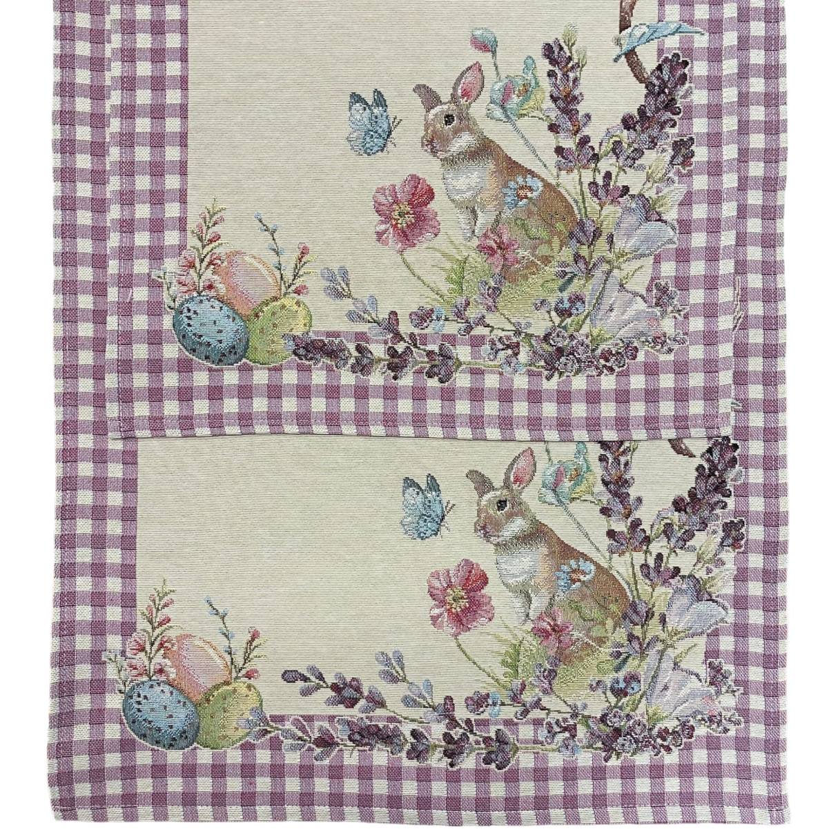 Läufer Ostern Frühling mit schmalem Saum Gobelin Hase lila | Tischläufer Ostern von Wimpelberg