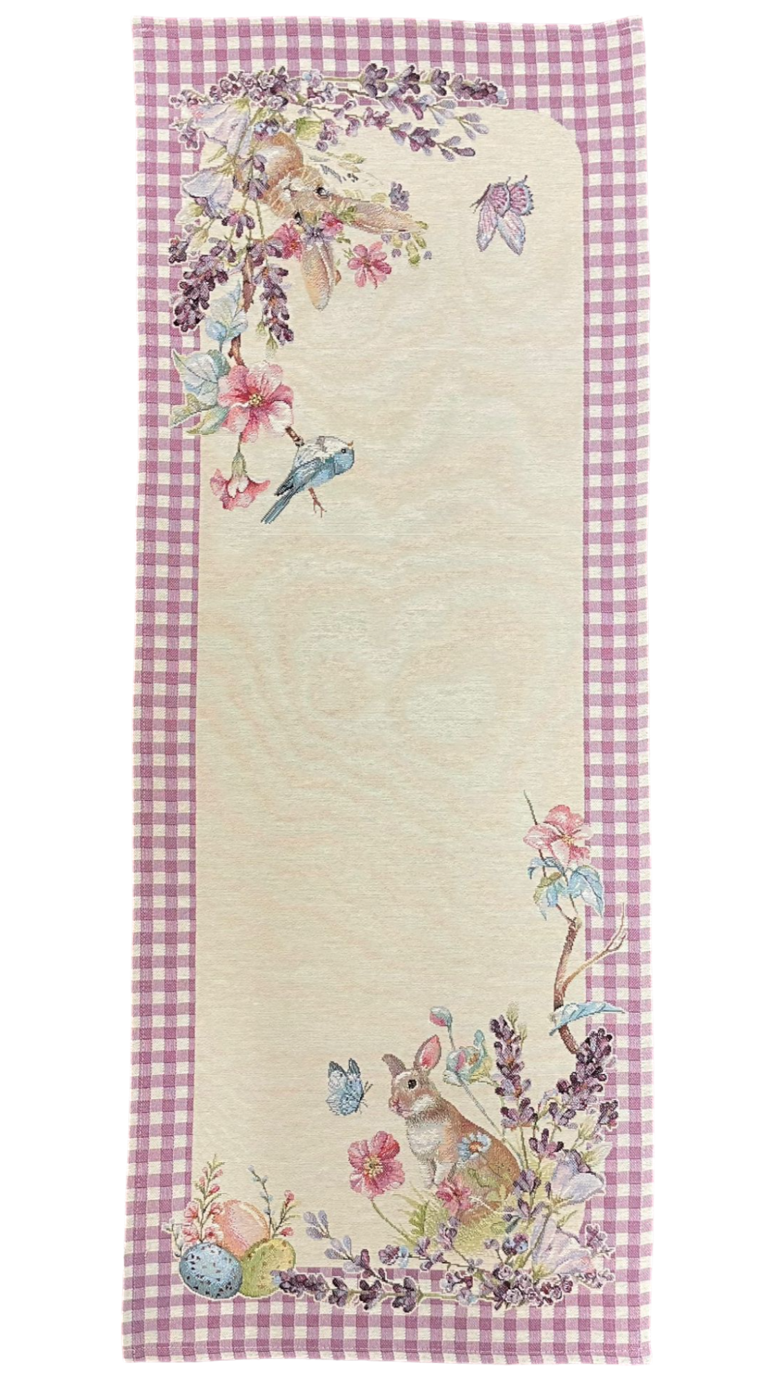 Läufer Ostern Frühling mit schmalem Saum Gobelin Hase lila | Tischläufer Ostern 40x100cm von Wimpelberg