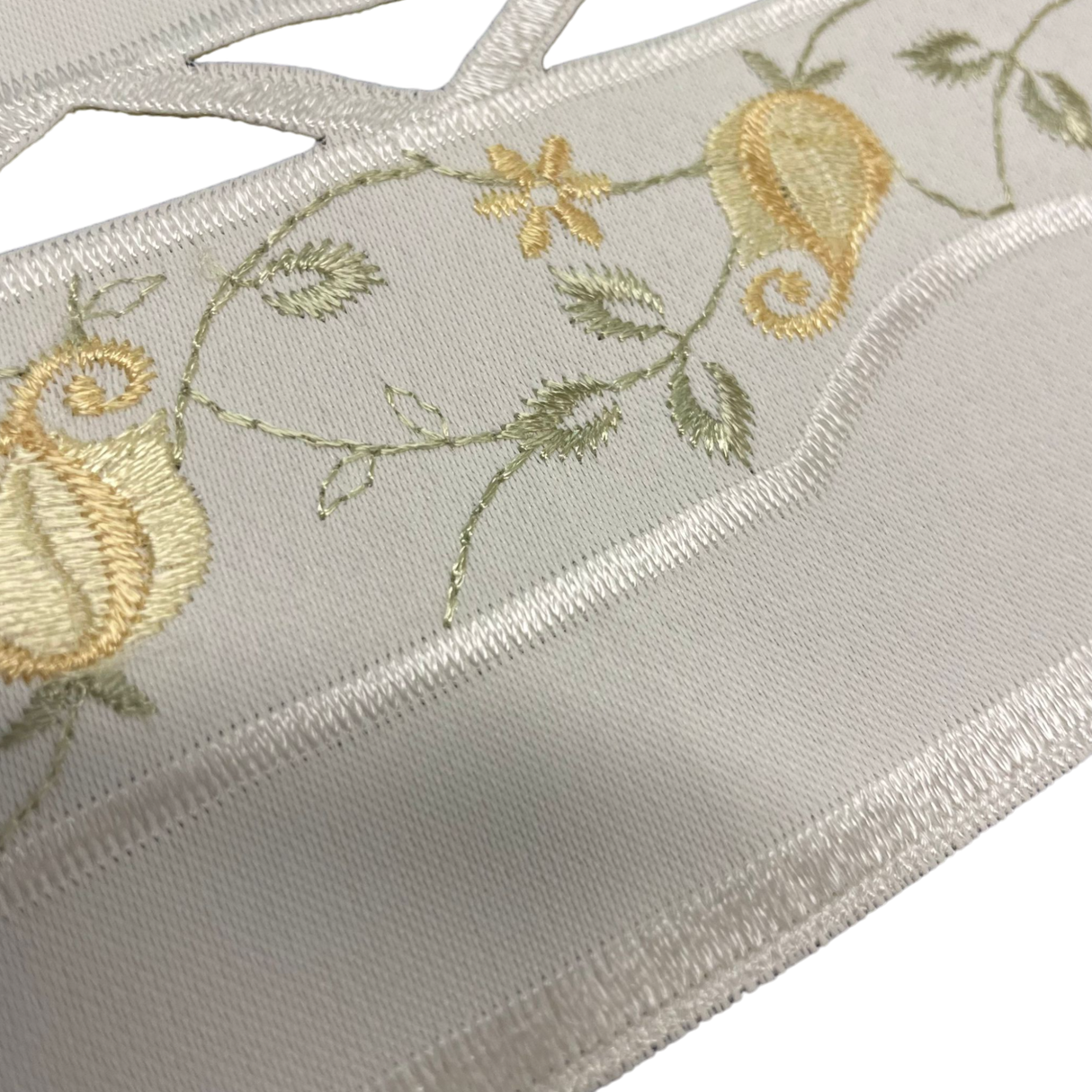 Tischläufer Plauener Spitze 30x55cm oval creme-gelb | Blumenmotiv von Wimpelberg