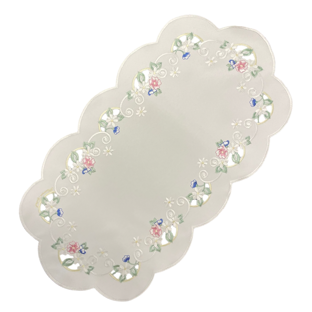 Tischläufer Plauener Spitze 30x55cm Blumen rosa blau | Läufer mit Blumenmotiv von Wimpelberg