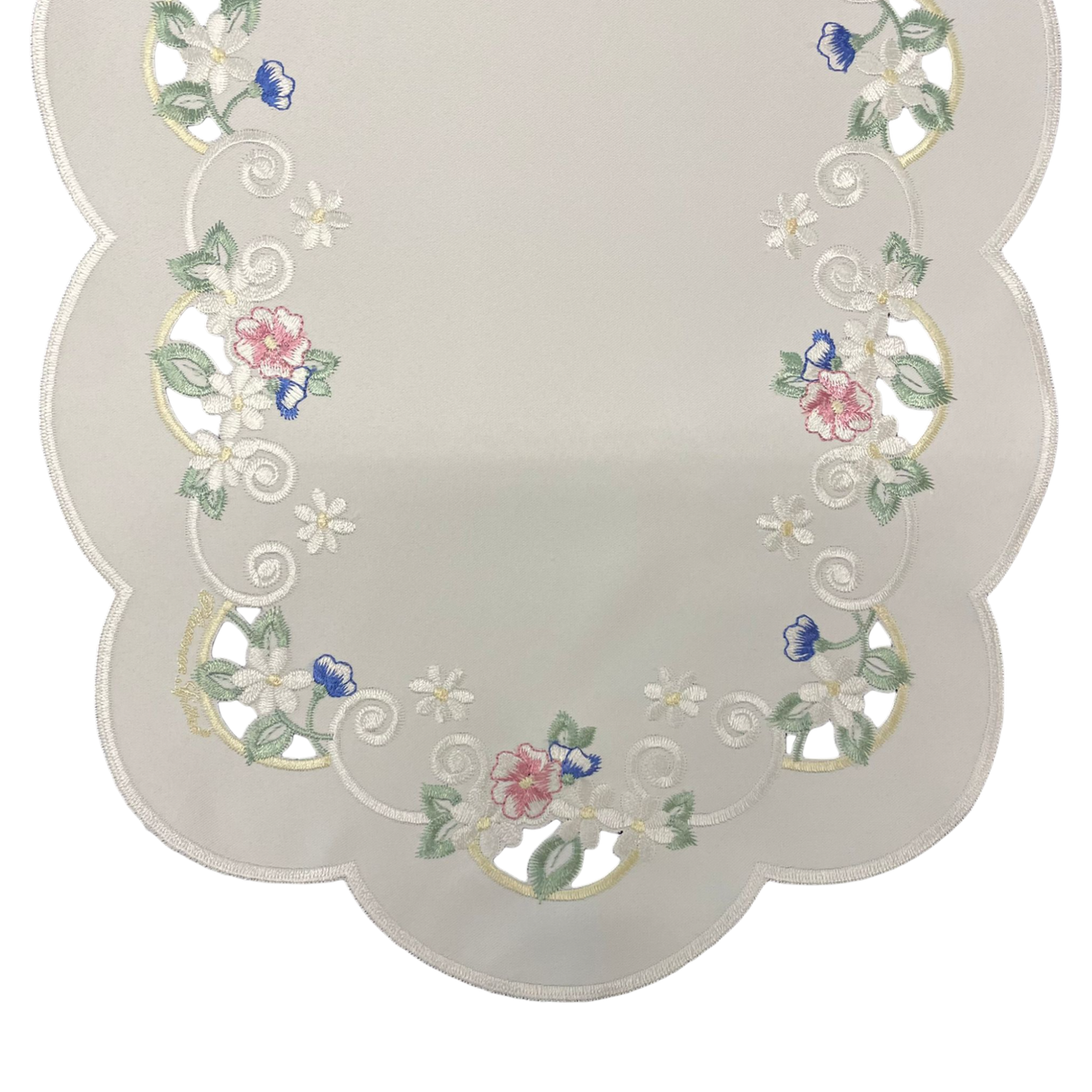 Tischläufer Plauener Spitze 30x55cm Blumen rosa blau | Läufer mit Blumenmotiv von Wimpelberg