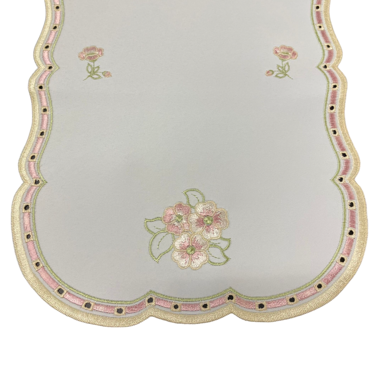 Tischläufer Plauener Spitze oval Satin 26x70cm Blumen | Läufer von Wimpelberg