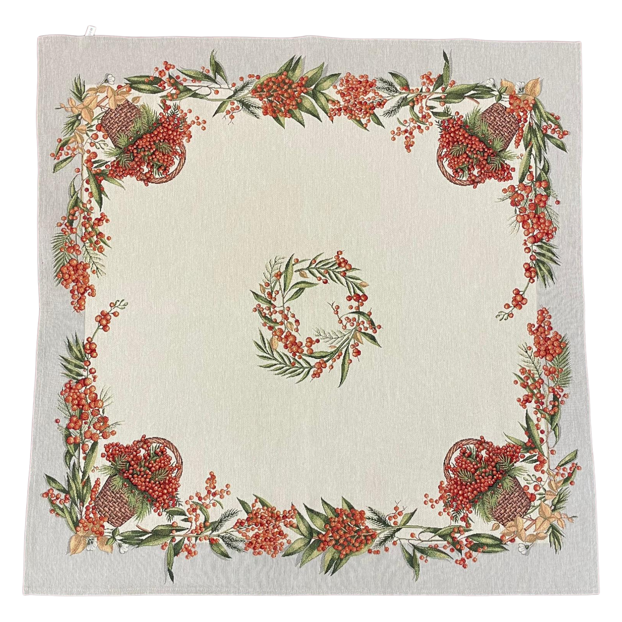 Decke Gobelin "Sanddorn" 100x100cm mit schmalem Saum | Tischdecke Herbst von Wimpelberg