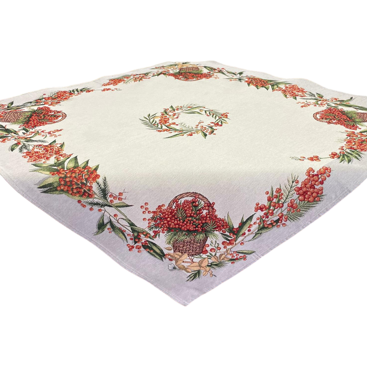 Decke Gobelin "Sanddorn" 100x100cm mit schmalem Saum | Tischdecke Herbst von Wimpelberg