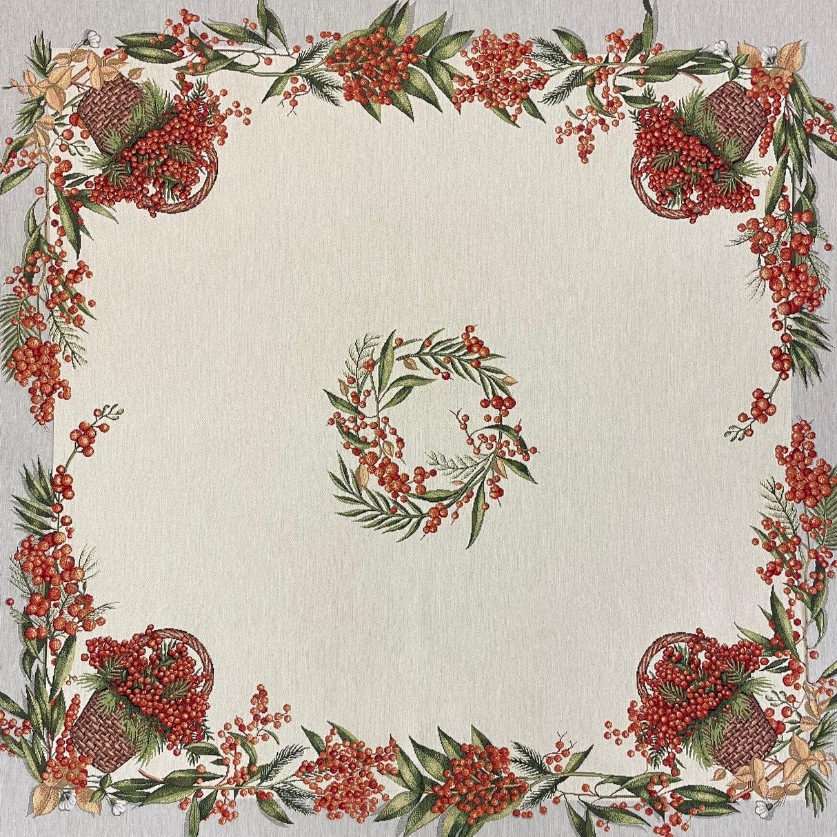 Decke Gobelin "Sanddorn" 100x100cm mit schmalem Saum | Tischdecke Herbst von Wimpelberg