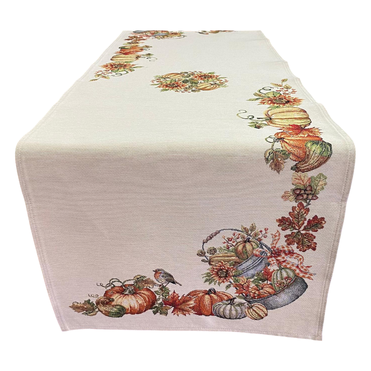 Läufer mit Vogel- und Eimer-Motiv aus Gobelin – 40x100 cm und 45x140 cm | Herbstdeko von Wimpelberg