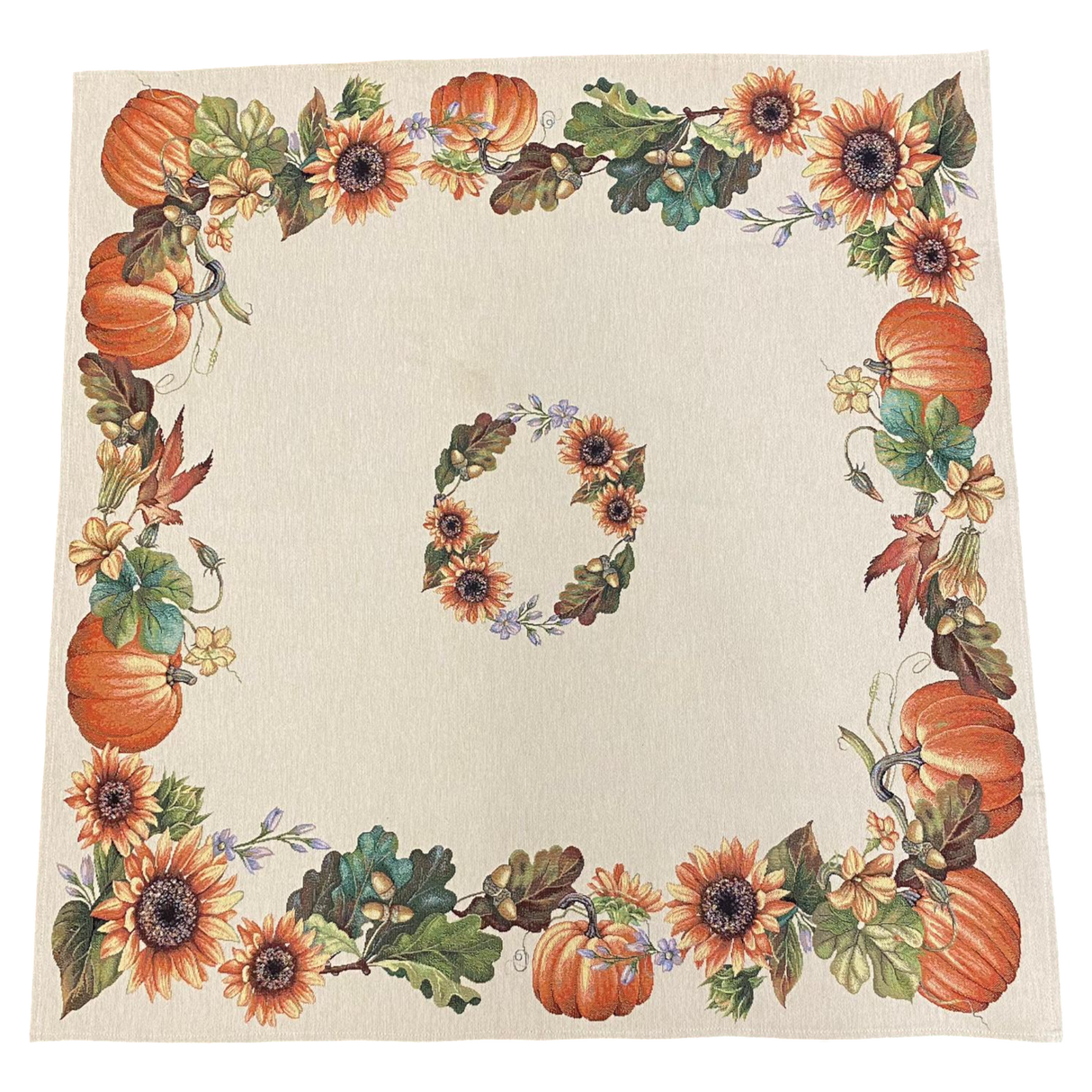 Gobelin-Decke 100x100 cm: Kürbis- und Sonnenblumenmotiv | Herbstdecke von Wimpelberg