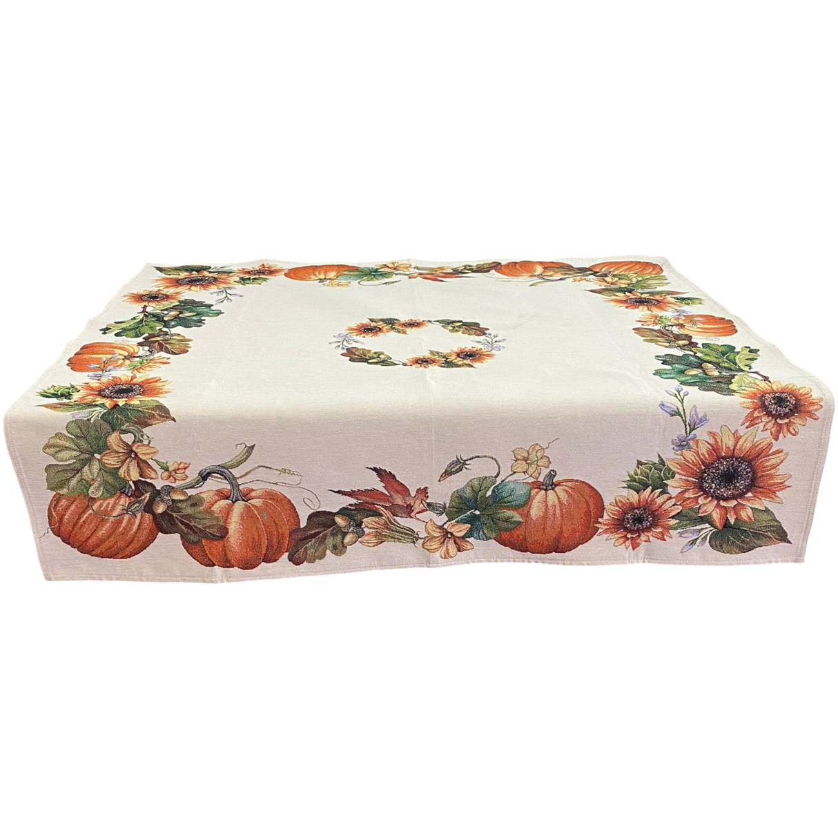 Gobelin-Decke 100x100 cm: Kürbis- und Sonnenblumenmotiv | Herbstdecke von Wimpelberg