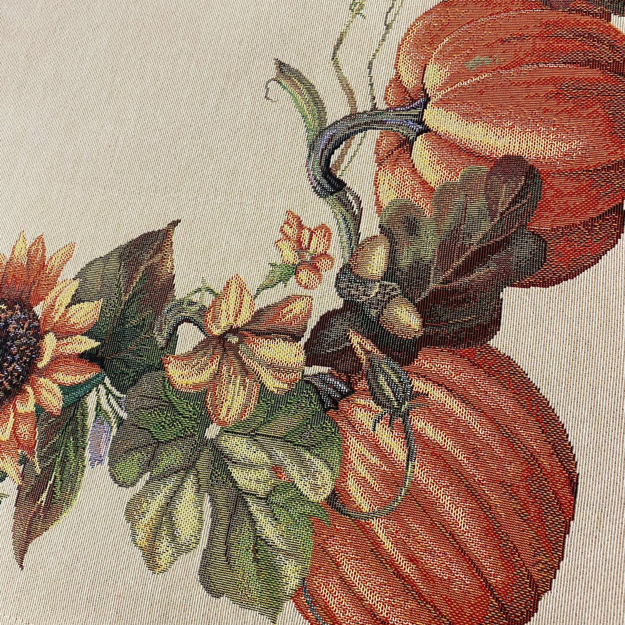 Gobelin-Decke 100x100 cm: Kürbis- und Sonnenblumenmotiv | Herbstdecke von Wimpelberg