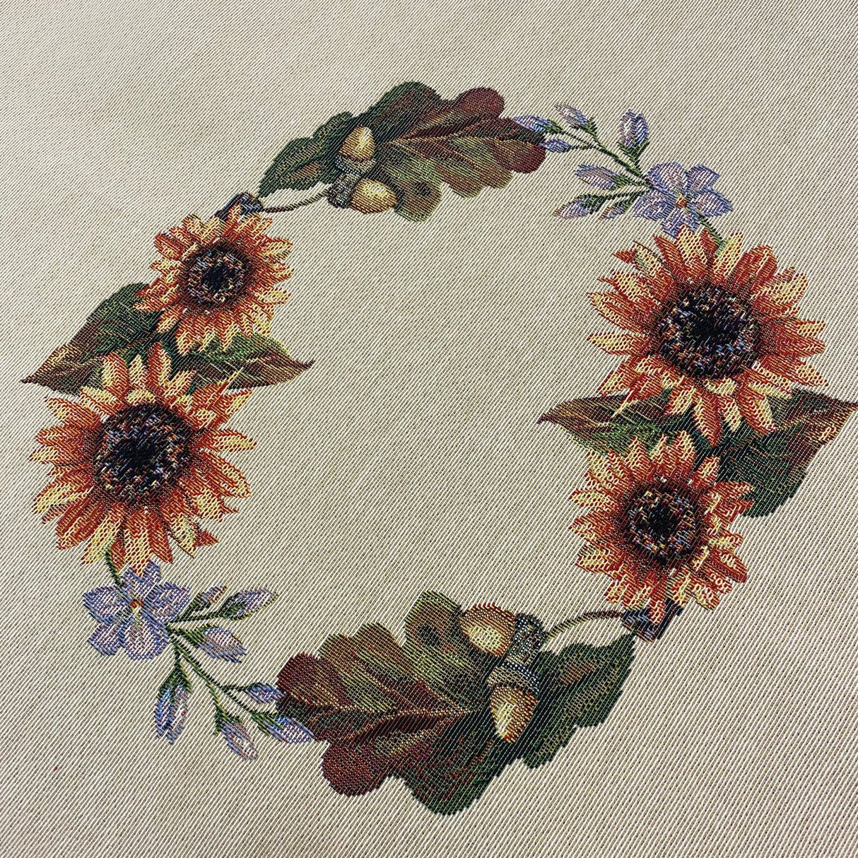 Gobelin-Decke 100x100 cm: Kürbis- und Sonnenblumenmotiv | Herbstdecke von Wimpelberg