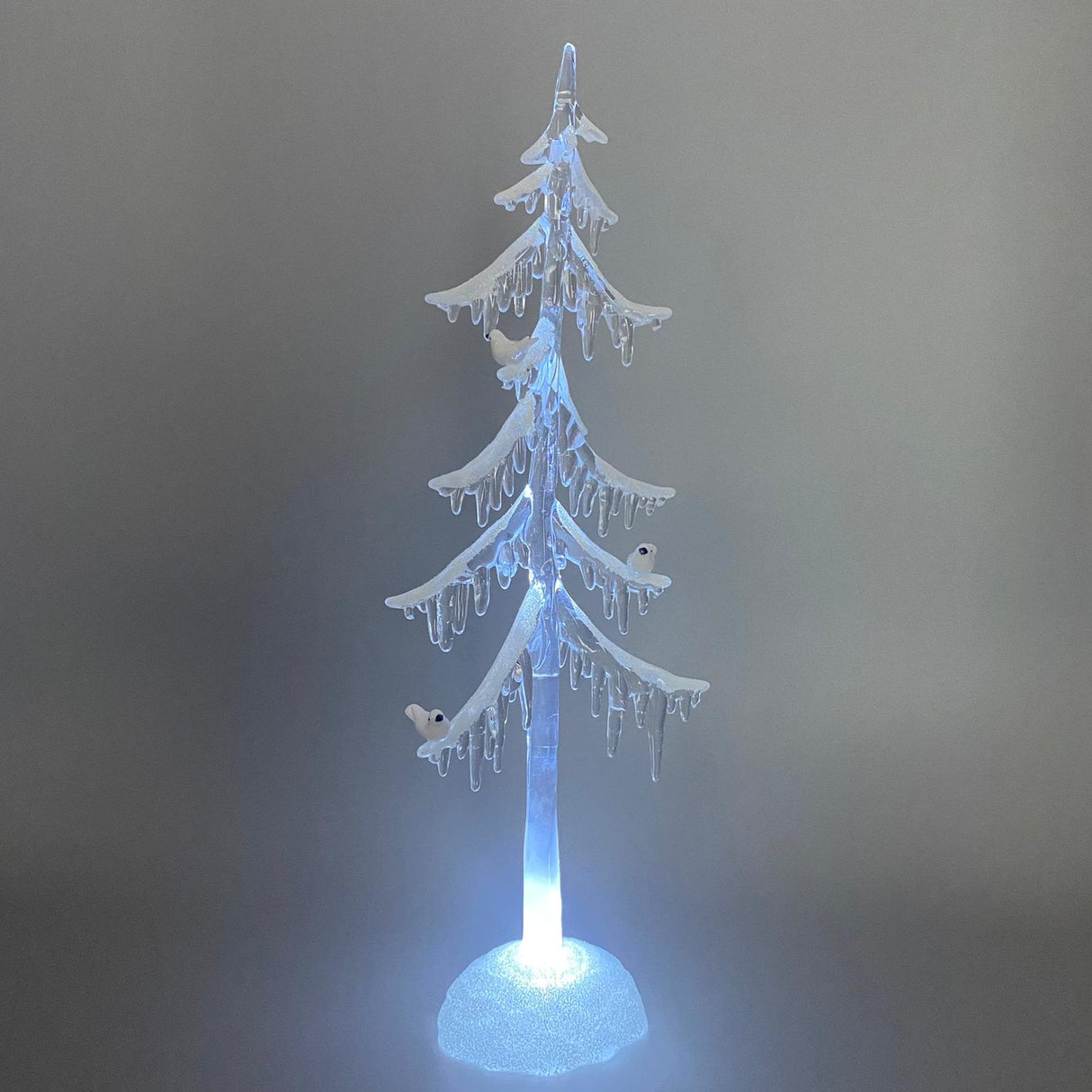 Deko Baum mit Vogel und Schnee-Dekor Acryl mit Licht | Winterdeko von Wimpelberg