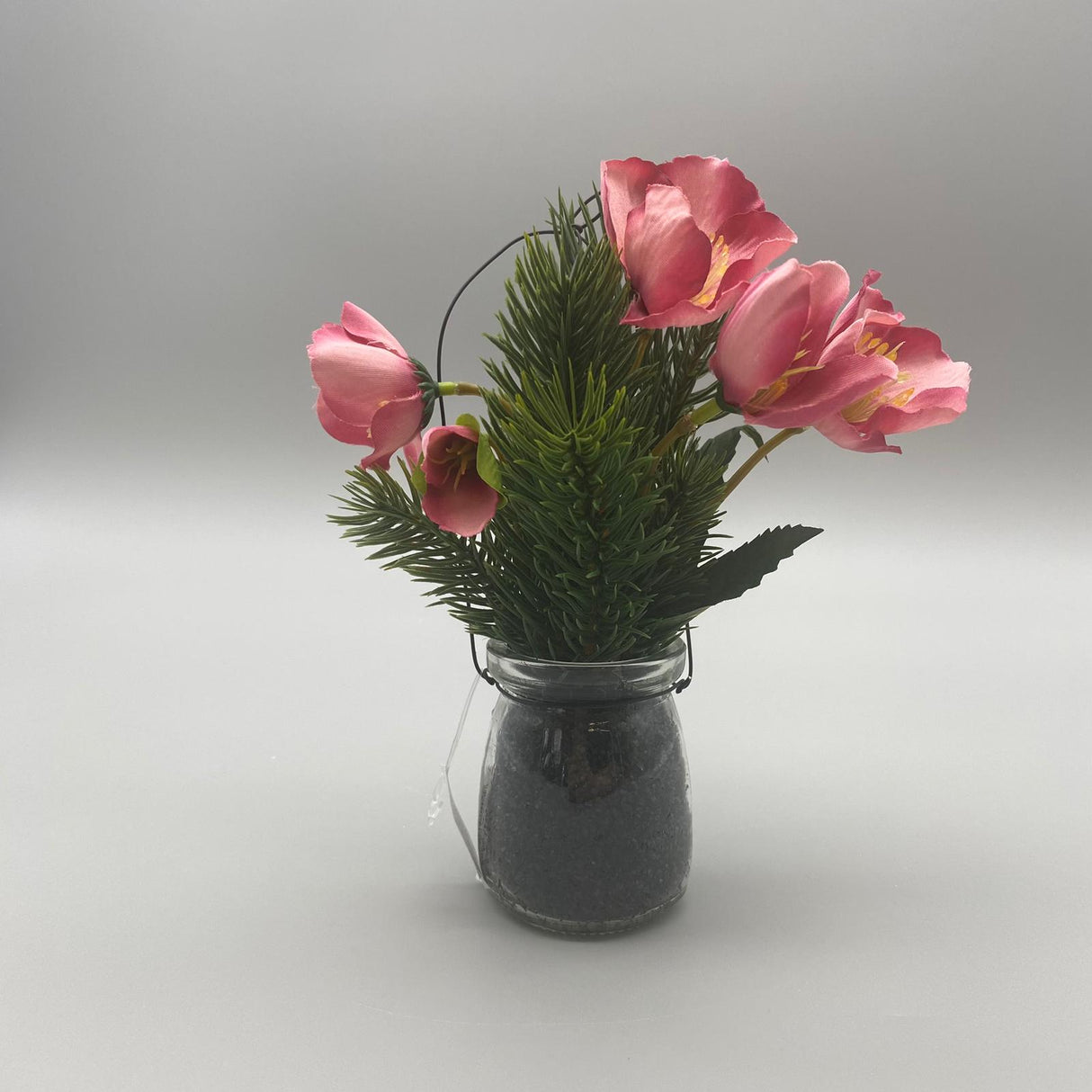 Christrose im Glastopf 21 cm – Weiß & Rosa | Deko Kunstpflanzen von Wimpelberg