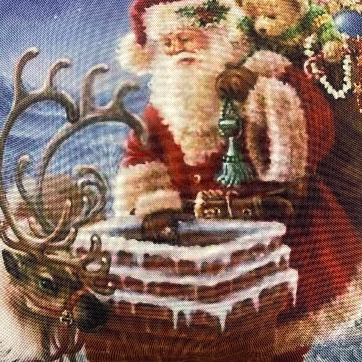 Kissenhülle Weihnachten 40x40 – Weihnachtsmann am Schornstein von Wimpelberg