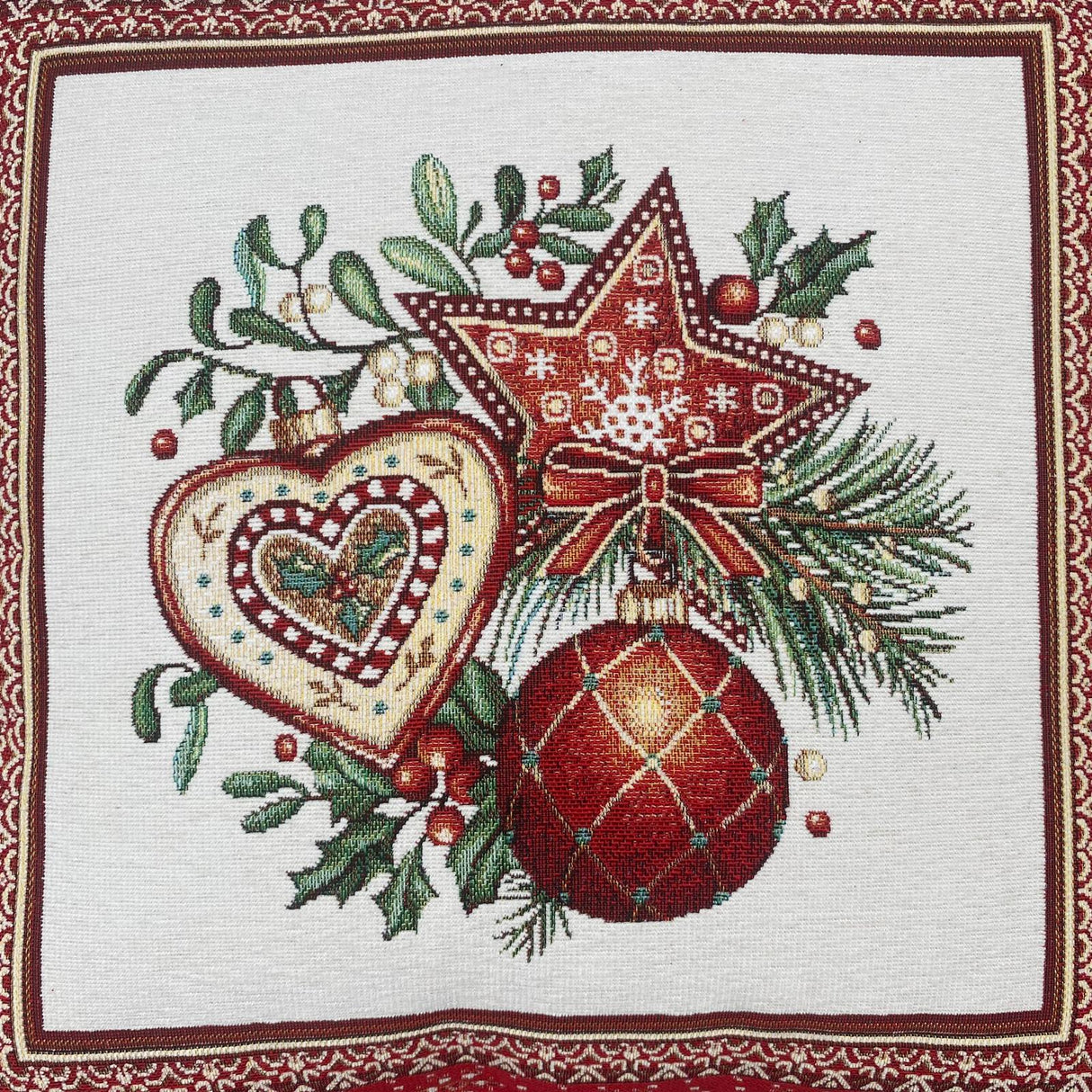 Kissenhülle Weihnachten 45x45 cm – Gobelin Weihnachten Herz, Kugel, Stern von Wimpelberg