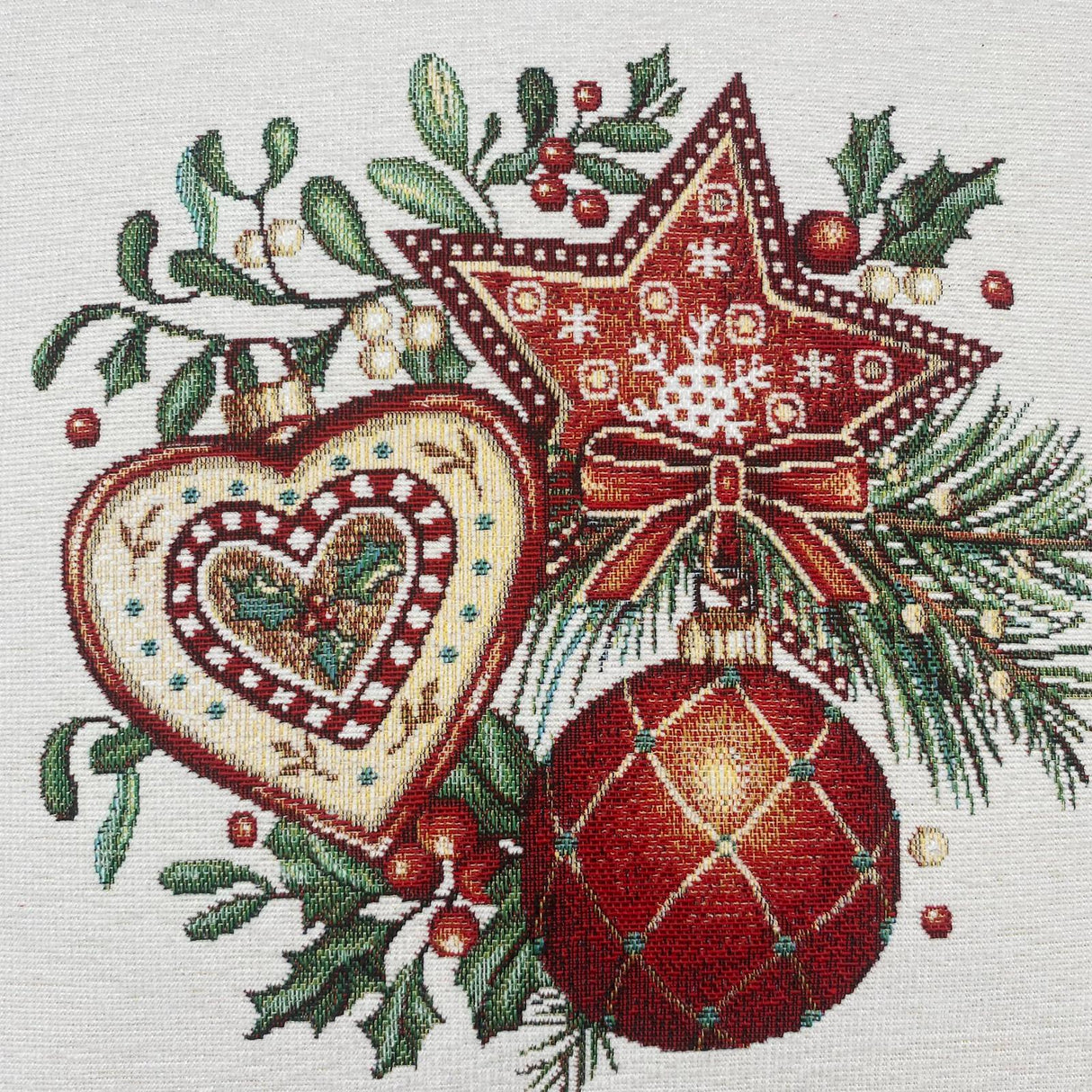 Kissenhülle Weihnachten 45x45 cm – Gobelin Weihnachten Herz, Kugel, Stern von Wimpelberg