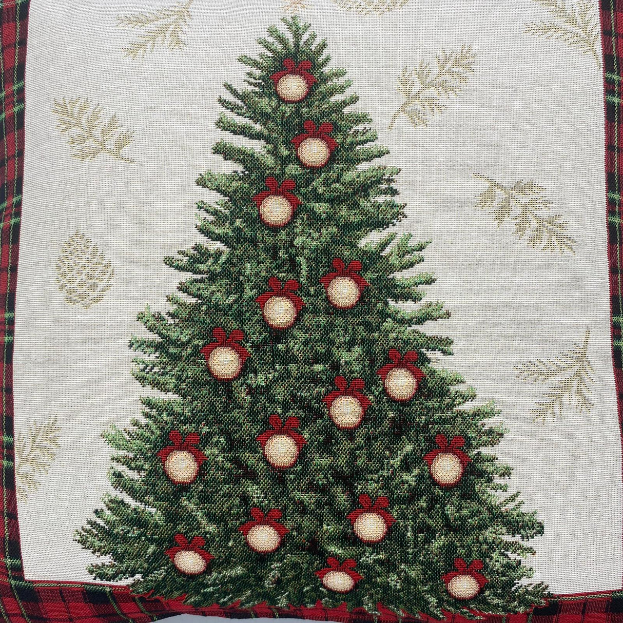Kissenhülle Weihnachten 45x45 cm – Weihnachten Karo Baum Gobelin von Wimpelberg