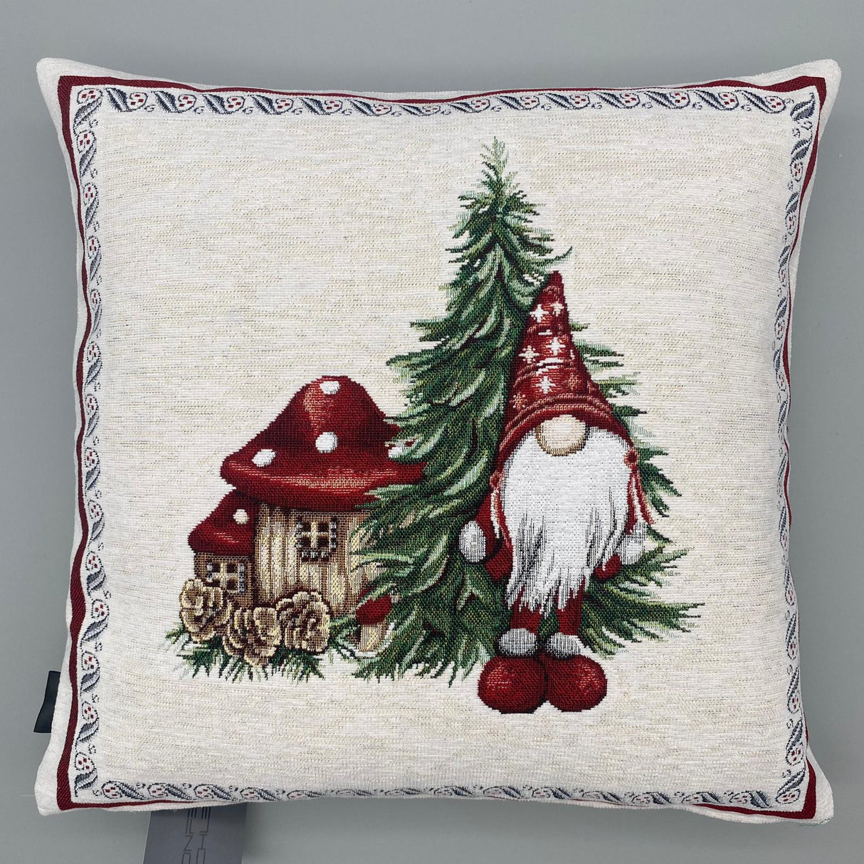 Kissenhülle Weihnachten 45x45 cm – Gobelin Weihnachten Wichtel mit Pilz von Wimpelberg