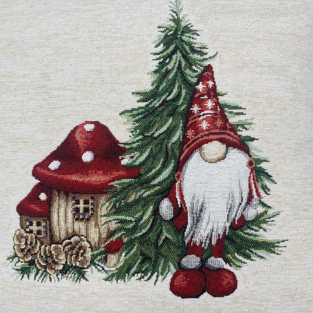 Kissenhülle Weihnachten 45x45 cm – Gobelin Weihnachten Wichtel mit Pilz von Wimpelberg