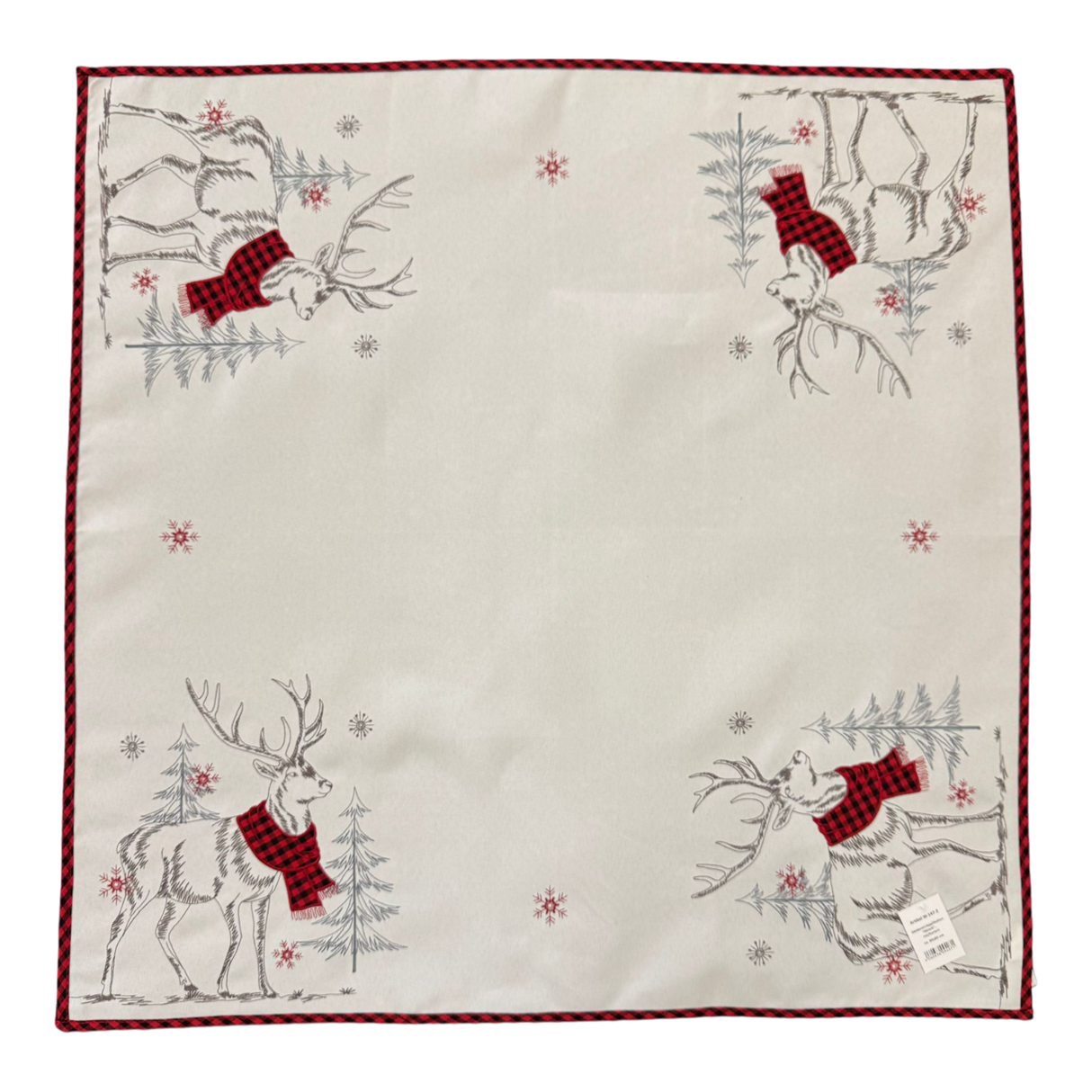Decke Winter Hirsch rot/kariert – 85x85 cm | Winterdecke Tischdekoration von Wimpelberg