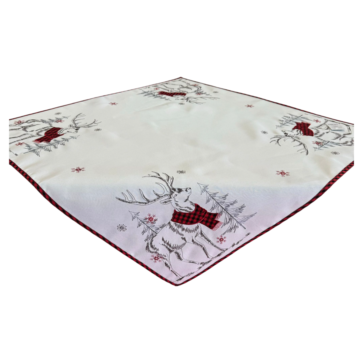 Decke Winter Hirsch rot/kariert – 85x85 cm | Winterdecke Tischdekoration von Wimpelberg
