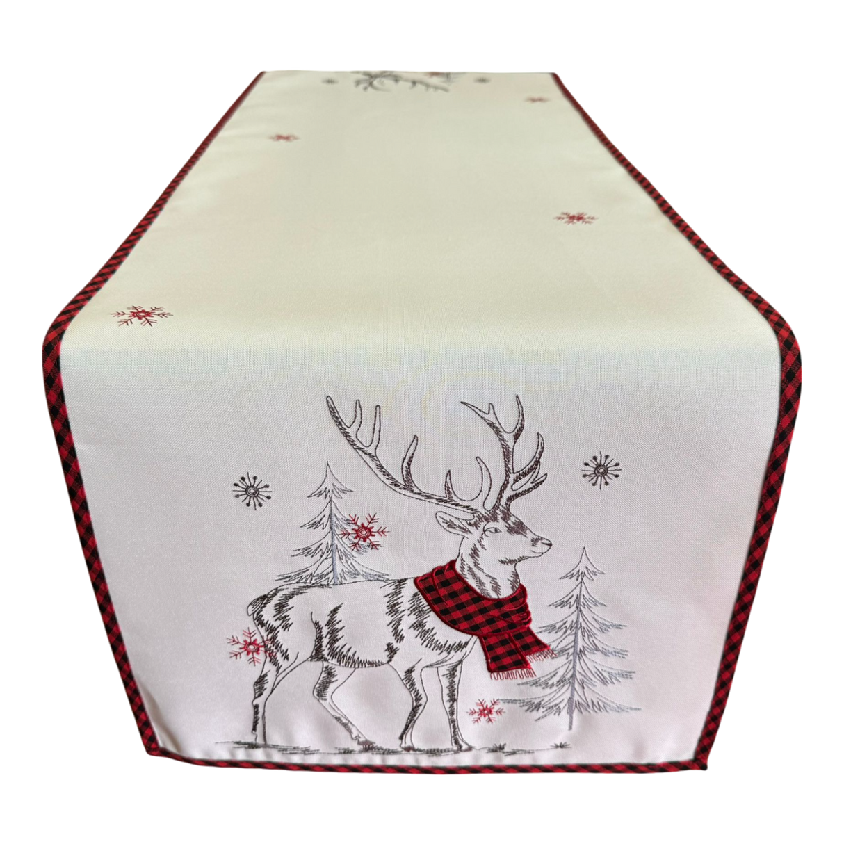 Winterläufer Hirsch Tiere rot/kariert – 40x140 cm | Winter Tischdeko von Wimpelberg