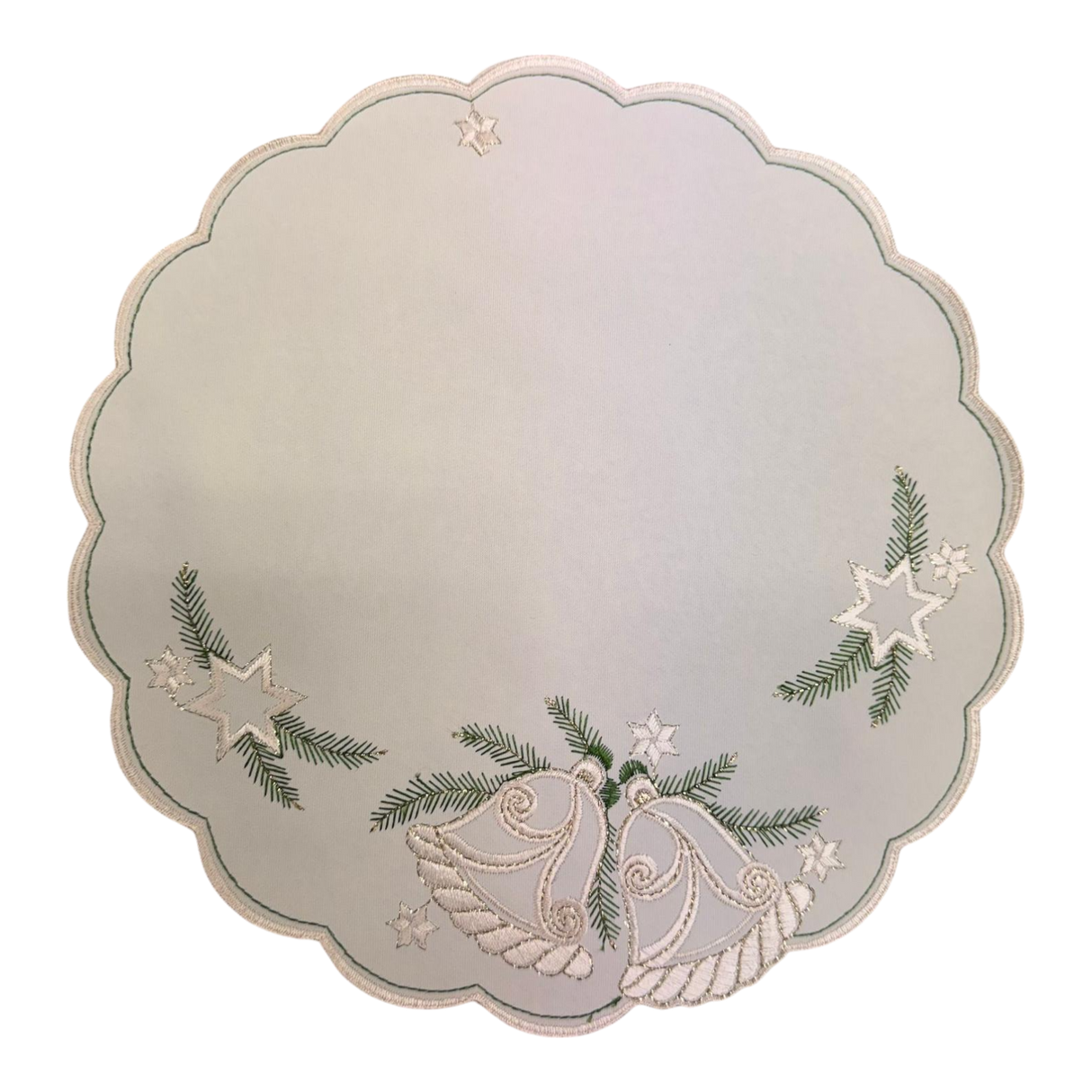 Weihnachtsdecke Plauener Spitze Satin – 100% Polyester mit Glocken von Wimpelberg