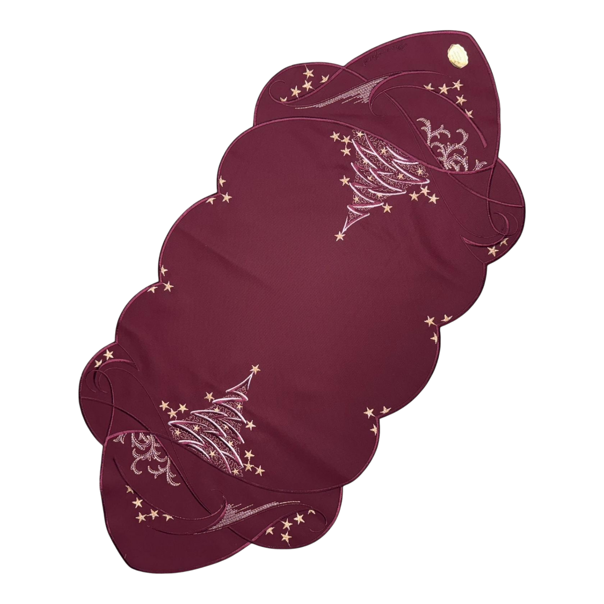 Weihnachtsdecken Plauener Spitze Oval Bordeaux – 40x85 cm, Echte Plauener Spitze von Wimpelberg