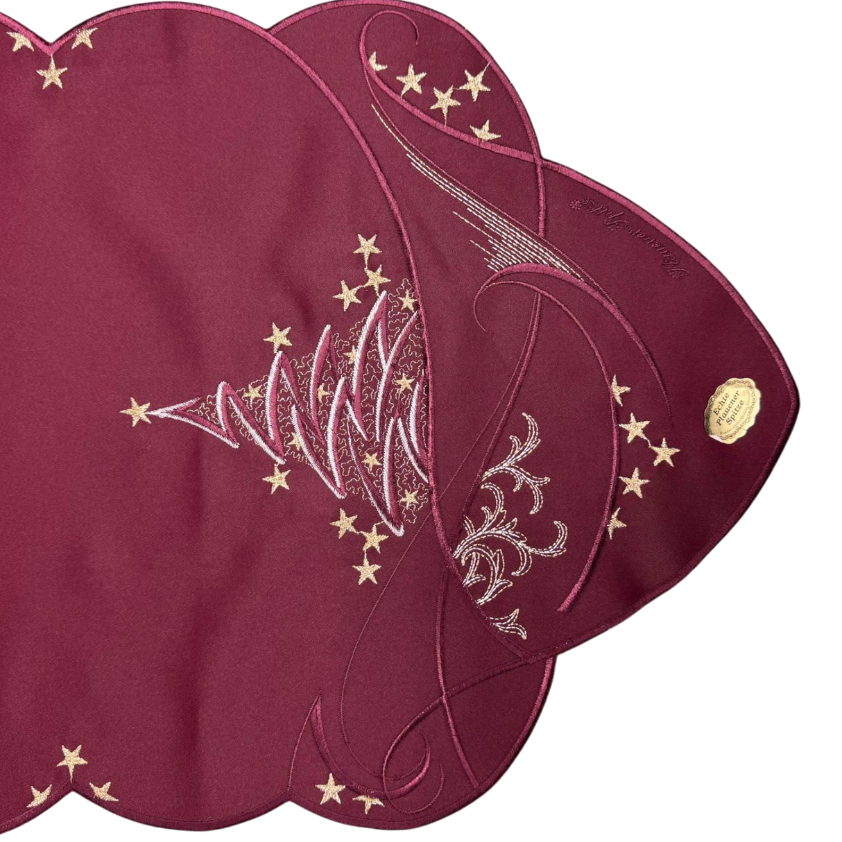 Weihnachtsdecken Plauener Spitze Oval Bordeaux – 40x85 cm, Echte Plauener Spitze von Wimpelberg