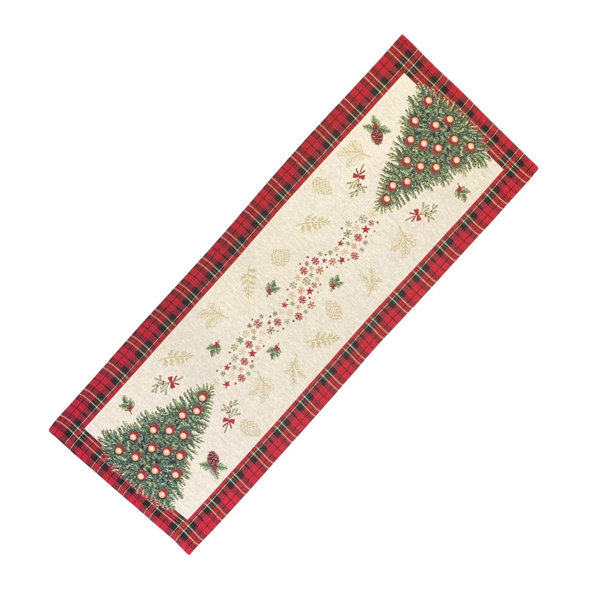 Weihnachtsläufer Gobelin Karo mit Baum-Motiv – Weihnachtsdeko Läufer 40x100cm von Wimpelberg